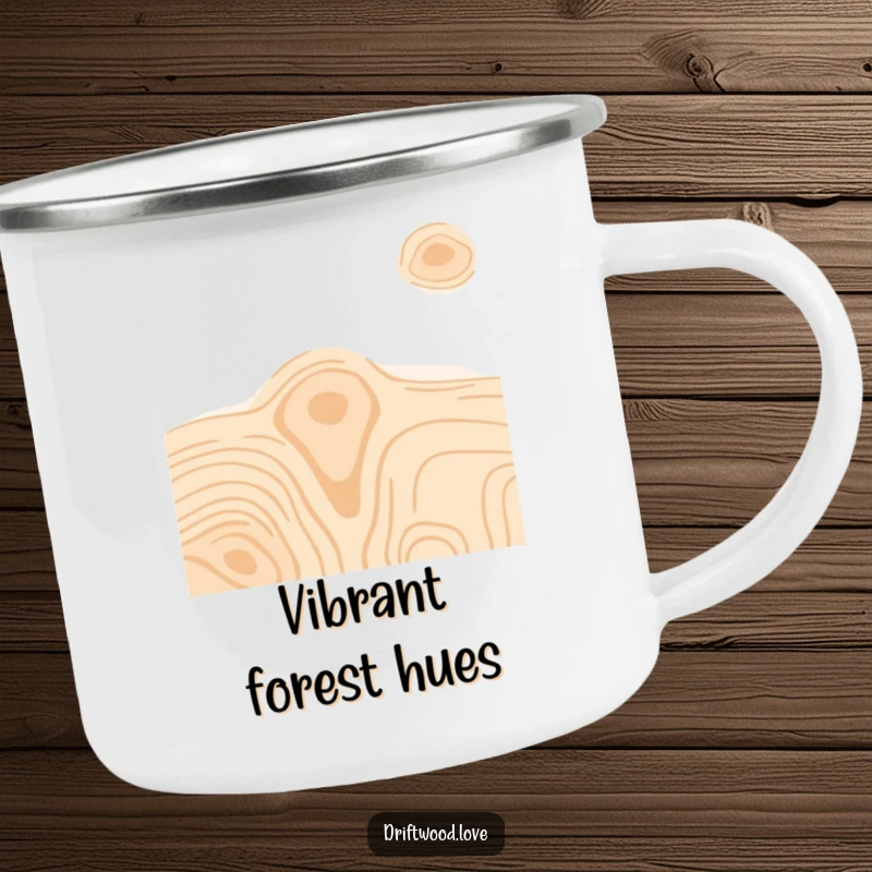 Funny camping mug with minimalist wood grain textures in vibrant, contrasting colors, perfect for outdoor use with artistic flair.
