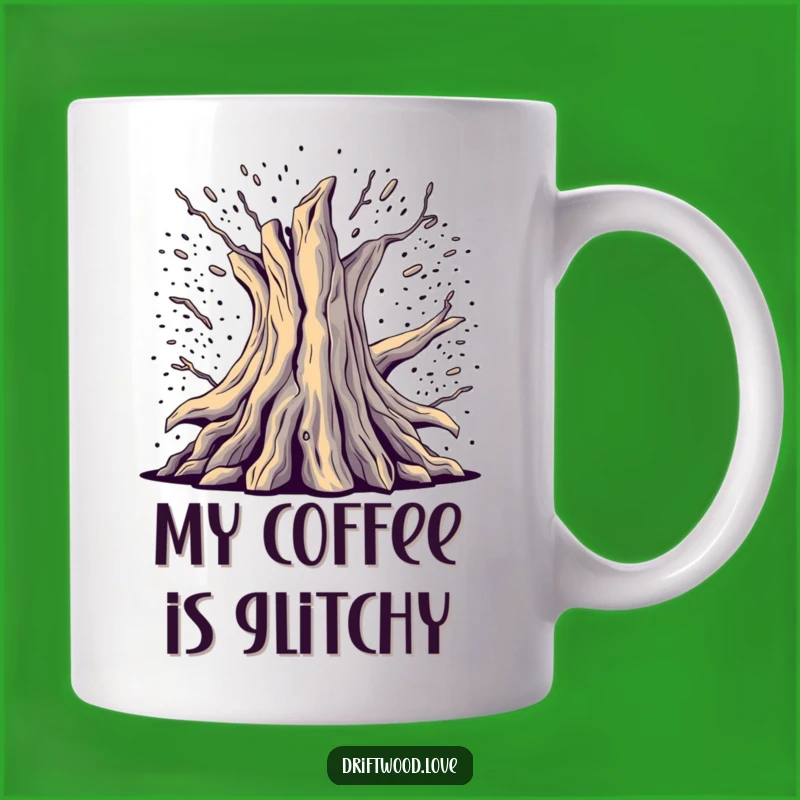 Funny Glitch Driftwood Mug: Digital Noise Art for a Quirky, Funny Gift