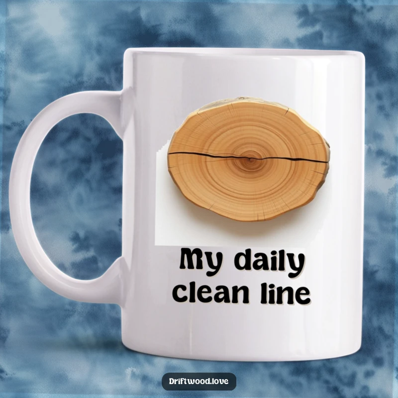 Funny minimalist mug with a smooth, polished driftwood design and a single, bold, dark line across it, evoking a sense of artistic simplicity.