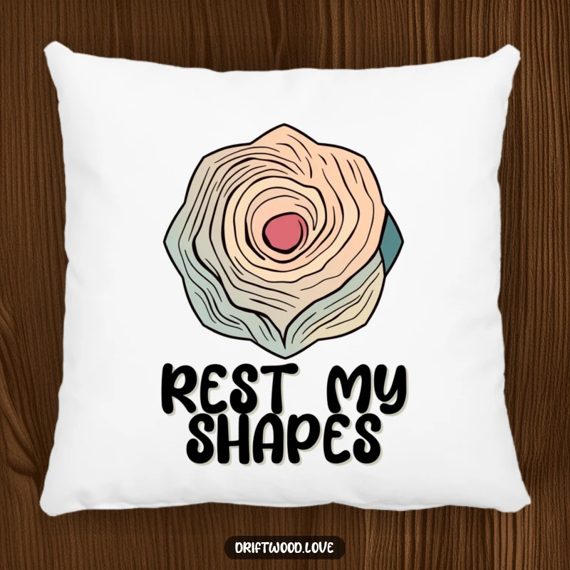 Funny pillow featuring abstract, interlocking geometric patterns inspired by the natural, flowing curves of weathered wood, adding artistic comfort.