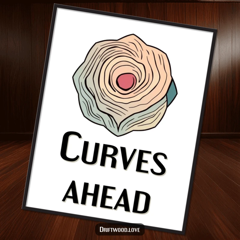 Funny digital art print with abstract, interlocking geometric shapes inspired by the natural curves of weathered wood, ideal for modern decor.