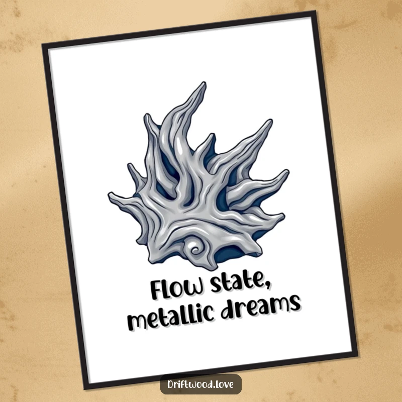 Funny Free Printable Wall Art: A flowing, organic driftwood form rendered in shimmering metallic silver and deep navy tones