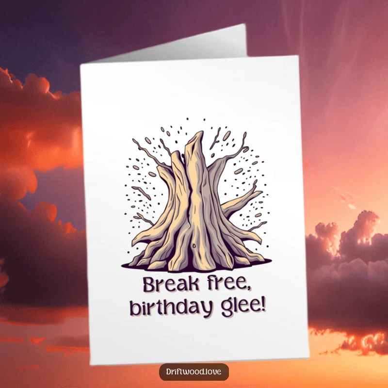 Funny Free Printable Birthday Card: Fragmented, deconstructed driftwood form emerging from digital noise, offering a unique and artistic birthday message.