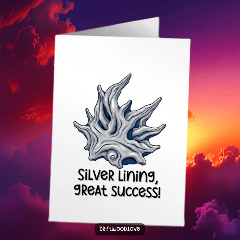 Funny Free Printable Congratulations Card: Flowing organic driftwood shapes in metallic silver and navy, signifying prestige