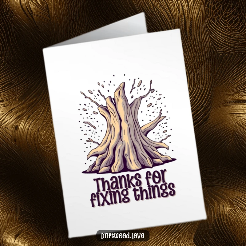 Funny Free Printable Thank You Card: Fragmented driftwood emerging from digital noise, conveying thanks with a cool, contemporary glitch aesthetic.