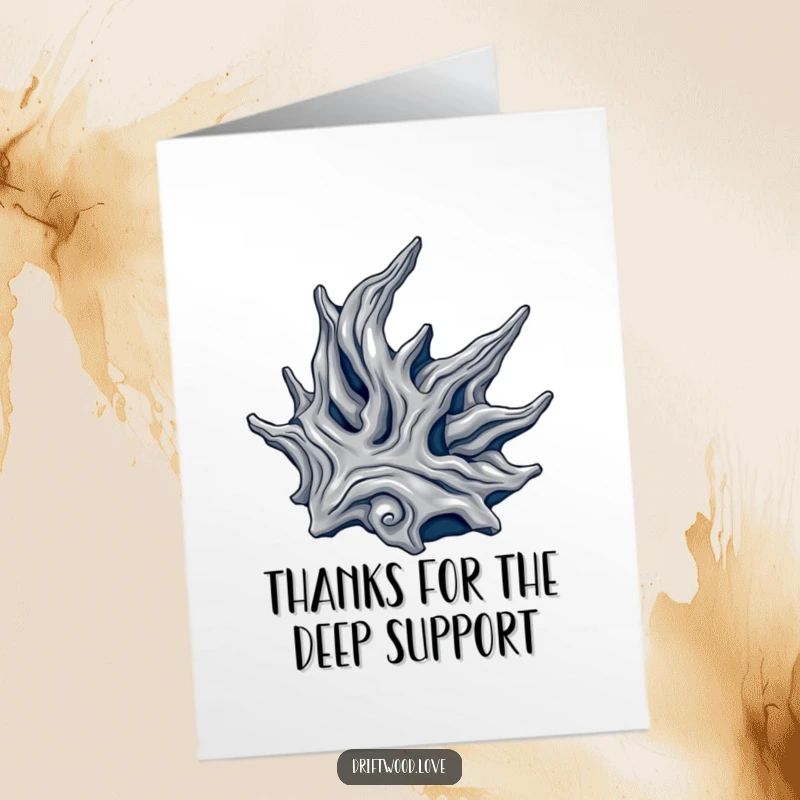 Funny Free Printable Thank You Card: Organic driftwood form in striking metallic silver and deep navy, perfect for thanks