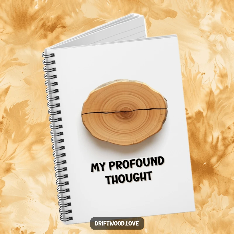 Funny notebook with a polished driftwood cover featuring a single, bold, dark line, perfect for jotting down notes with artistic flair.