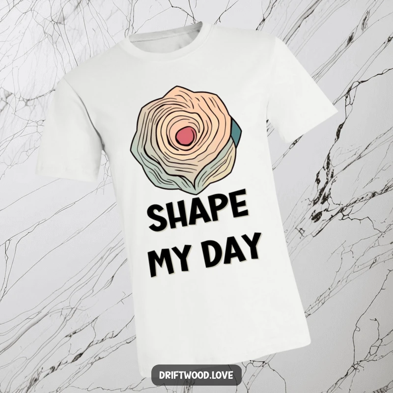 Funny T-shirt featuring abstract, interlocking geometric shapes that capture the organic curves found in weathered wood textures.