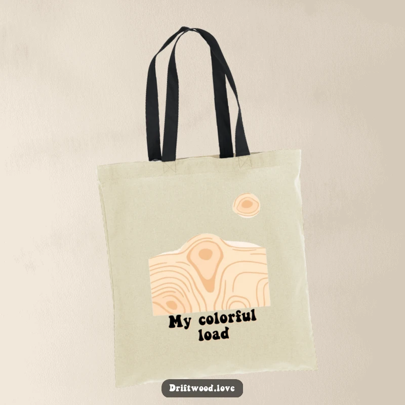 Funny tote bag displaying minimalist wood grain textures in contrasting, vibrant colors, perfect for carrying essentials with artistic flair.